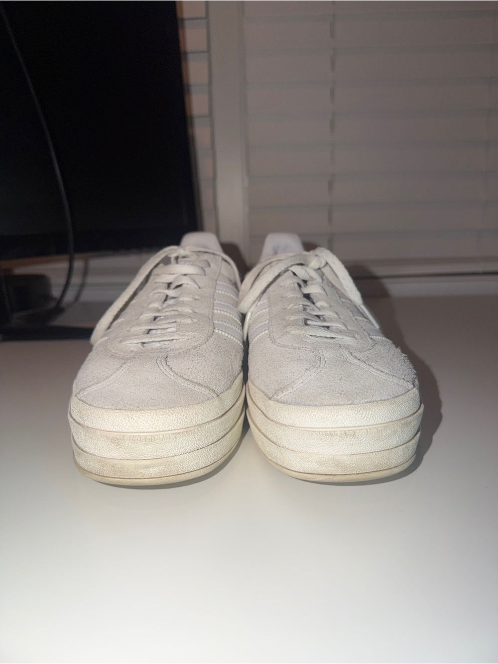 adidas Gazelle Bold Platform Sneakers - White/Light Gray Suede - Picture 6 of 14